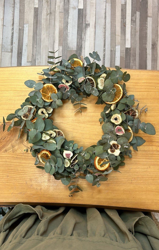 Centro de Mesa Eucalipto + Deco Fruta Deshidratada